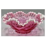 Fenton Cranbery Snow Crest Ruffled Bowl