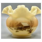 Fenton Burmese Custard Glass Rose Bowl