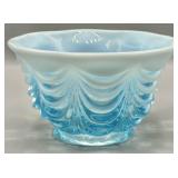 Mosser Glass Aqua Opalescent Drapery Pattern Bowl