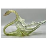 Mid-Century Blown Art Glass Swirl Swan Vase