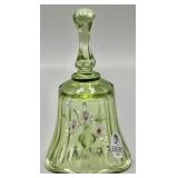 Fenton Green Glass Bell Handpainted Artist Signed