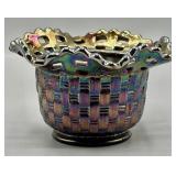 Fenton Carnival Glass Black Amethyst Bowl