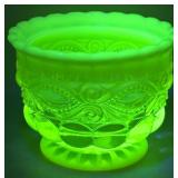 Mosser Vaseline Opalescent Pedestal Bowl