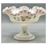 Fenton Rose Garden Satin Compote Signed