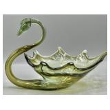 Mid-Century Blown Art Glass Swirl Swan Vase