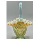 Fenton Aqua Opalescent Hobnail Basket