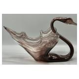 Mid-Century Blown Art Glass Swirl Swan Vase