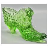 Fenton Hobnail Cat Head Emerald Green Slipper