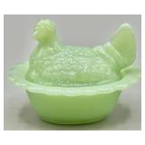 Mosser Glass Jadeite Hen On Nest Salt Cellar