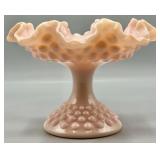 Fenton Hobnail Rose Petal Milk Glass Compote