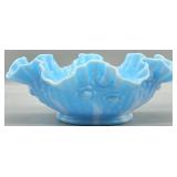 Fenton Rose Blue Marble Ruffled Bowl