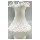 Fenton Spanish Lace Silver Crest Milk Glass Vase