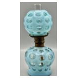 Blue Opalescent Coin Dot Hurricane Oil Lamp