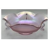 Fenton Pink Iridescent Bowl w/Koi Fish Handles