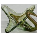 Mid-Century Blown Art Glass Swirl Swan Vase