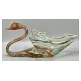 Mid-Century Blown Art Glass Swirl Swan Vase