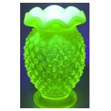 Fenton Vaseline Opalescent Hobnail Bud Vase