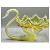 Mid-Century Blown Art Glass Swirl Swan Vase
