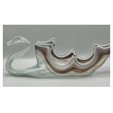 Mid-Century Blown Art Glass Swirl Swan Vase