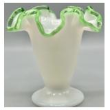 Fenton Emerald Crest Milk Glass Vase