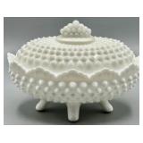 Fenton Hobnail Oval Milk Glass Footed Dish w/Lid