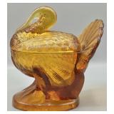 L.E. Smith Amber Glass Turkey Candy Dish