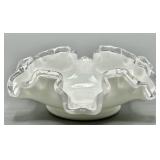 Fenton White Milk Glass Silver Crested Candy Dish