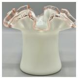 Fenton Pink Rose Crest Top Hat Vase