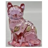 Fenton Cranberry Pink Handpainted Sitting Cat