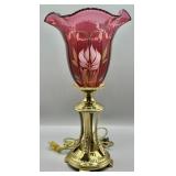 Fenton Cranberry Splendor Lamp Shade & Brass Base