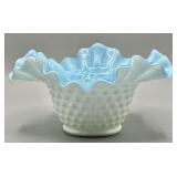 Hobnail Milk Glass w/Blue Overlay Glass Bowl
