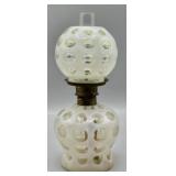 White Opalescent Coin Dot Hurricane Oil Lamp
