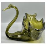 Mid-Century Blown Art Glass Swirl Swan Vase