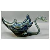 Mid-Century Blown Art Glass Swirl Swan Vase
