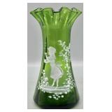 Mary Gregory Style HP Blown Glass Vase