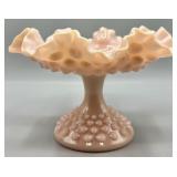 Fenton Pastel PInk Milk Glass Hobnail Compote