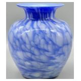 Mid Century Murano Blue Cased Art Glass Vase