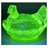 Boyd Glass Vaseline Hen On Nest Salt Cellar