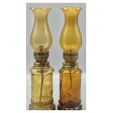 Vintage Amber Glass Hurricane Oil Lamps