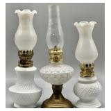(3) Milk Glass Hurricane Oil Lamps
