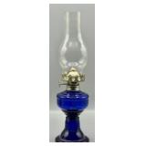 Cobalt Blue Govdfish Glass Hurricane Oil Lamp