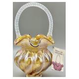 Fenton Spiral Optic Iridescent Rope Handle Basket