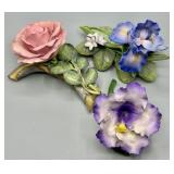 (3) Porcelain Bisque Flowers