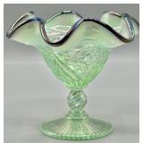Fenton Green Opalescent Pedestal Nut Dish