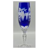 Bohemian Cobalt Blue Cut to Clear Crystal Flute