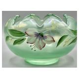 Fenton Iridescent Green Petal Rose Bowl