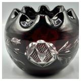 Vintage Bohemian Ruby Red Cut-To-Clear Rose Bowl