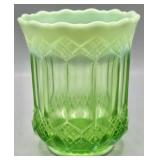 Opalescent Green Paneled Glass Jar