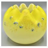 Victorian Cased Rose Bowl w/Hand Enameled Flowers