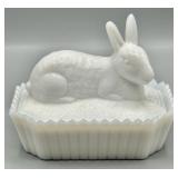 Westmoreland Milk Glass Rabbit On Nest Dish